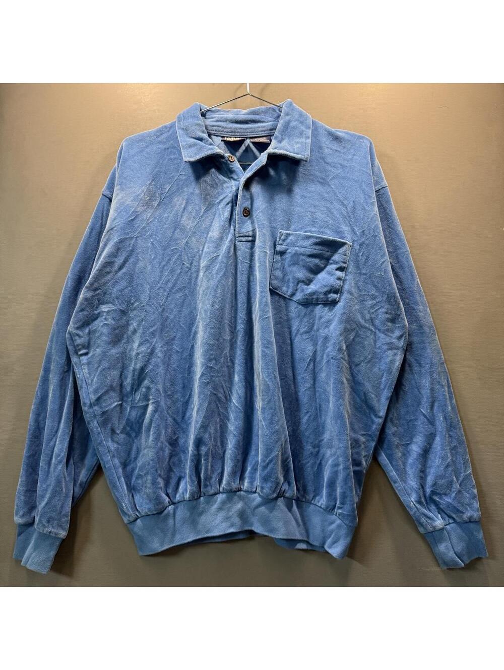 1980s John Blair Blue Velour Pullover Polo Shirt
